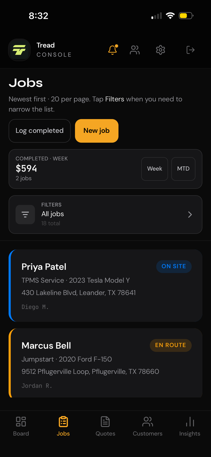 Tread console jobs list
