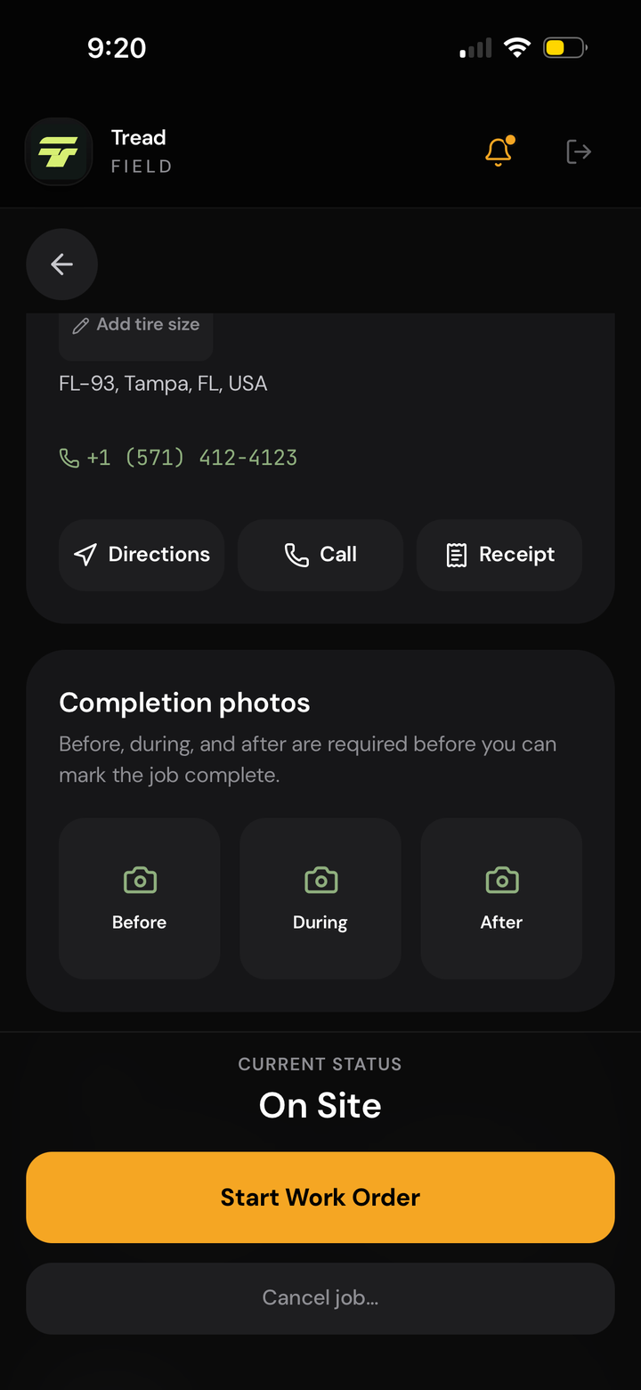 Tread field app completion photos