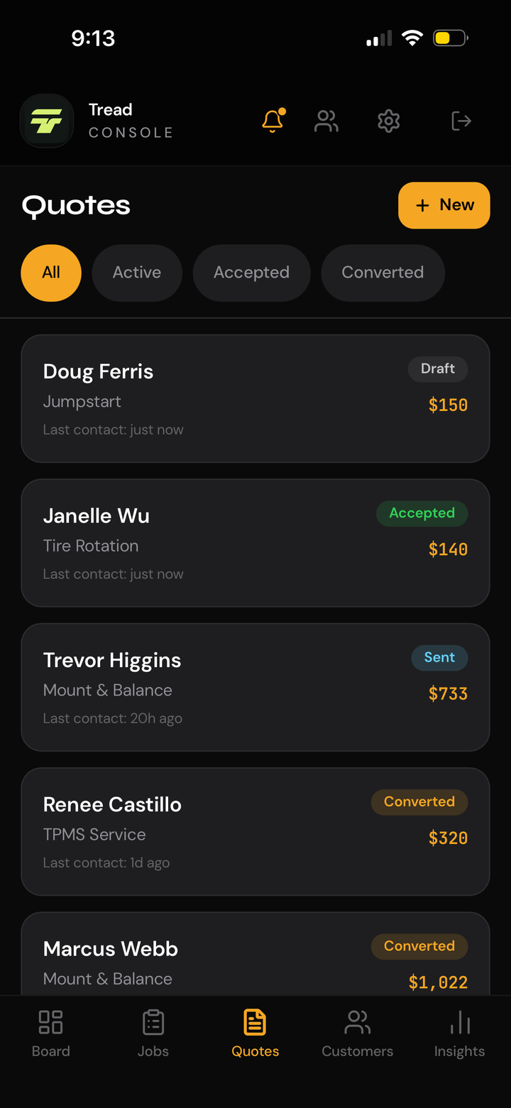 Tread console quotes list